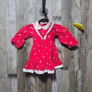 SEARS Vintage Red Floral Sz 3 Little Girl Dress
